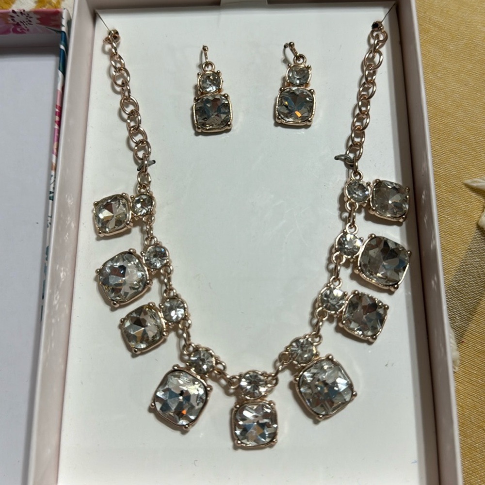Silver diamond matching necklace and earrings